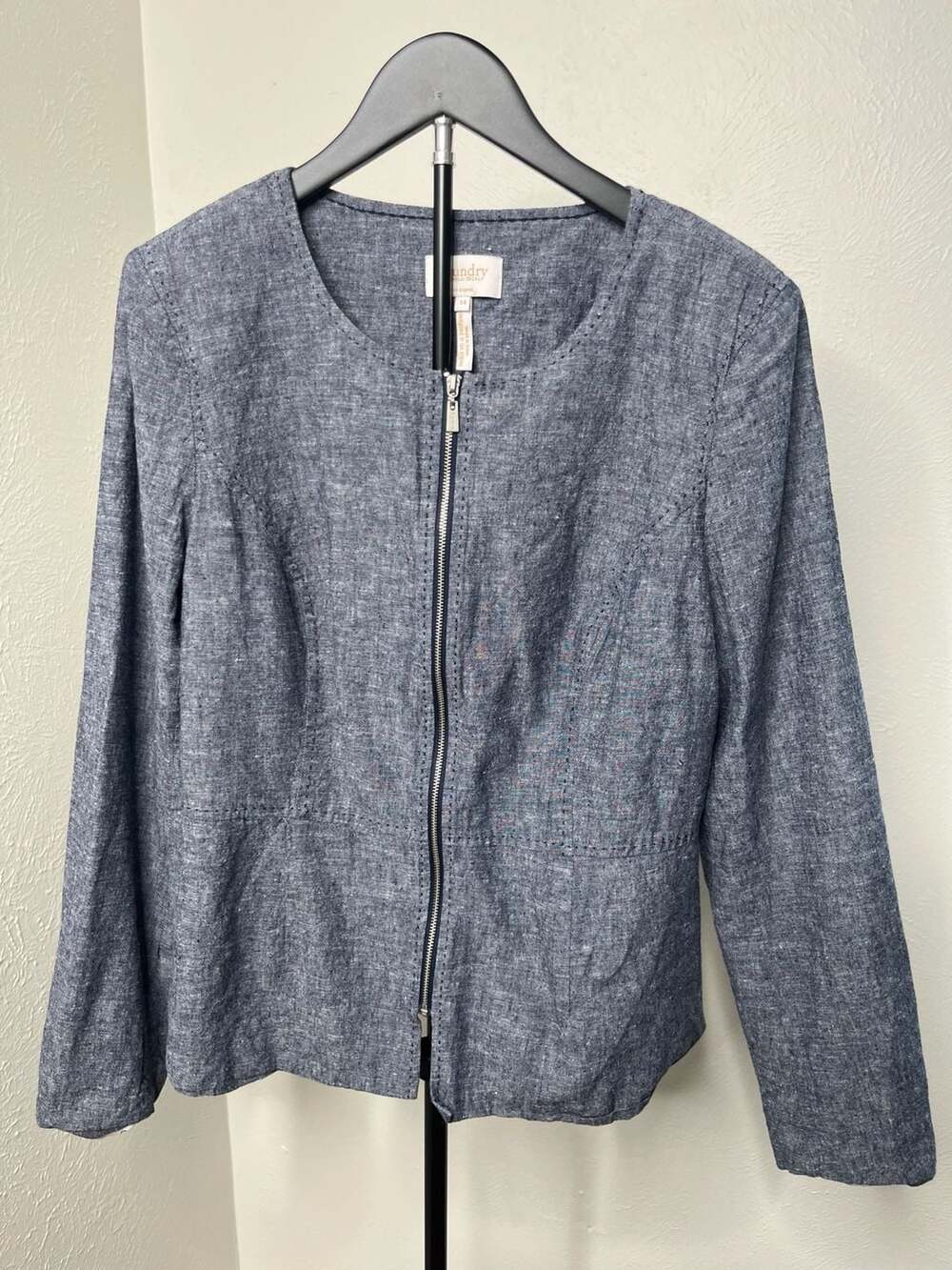 Laundry by Shelli Segal Blue Linen Peplum Jacket – Zip Front Coastal Chic Blazer